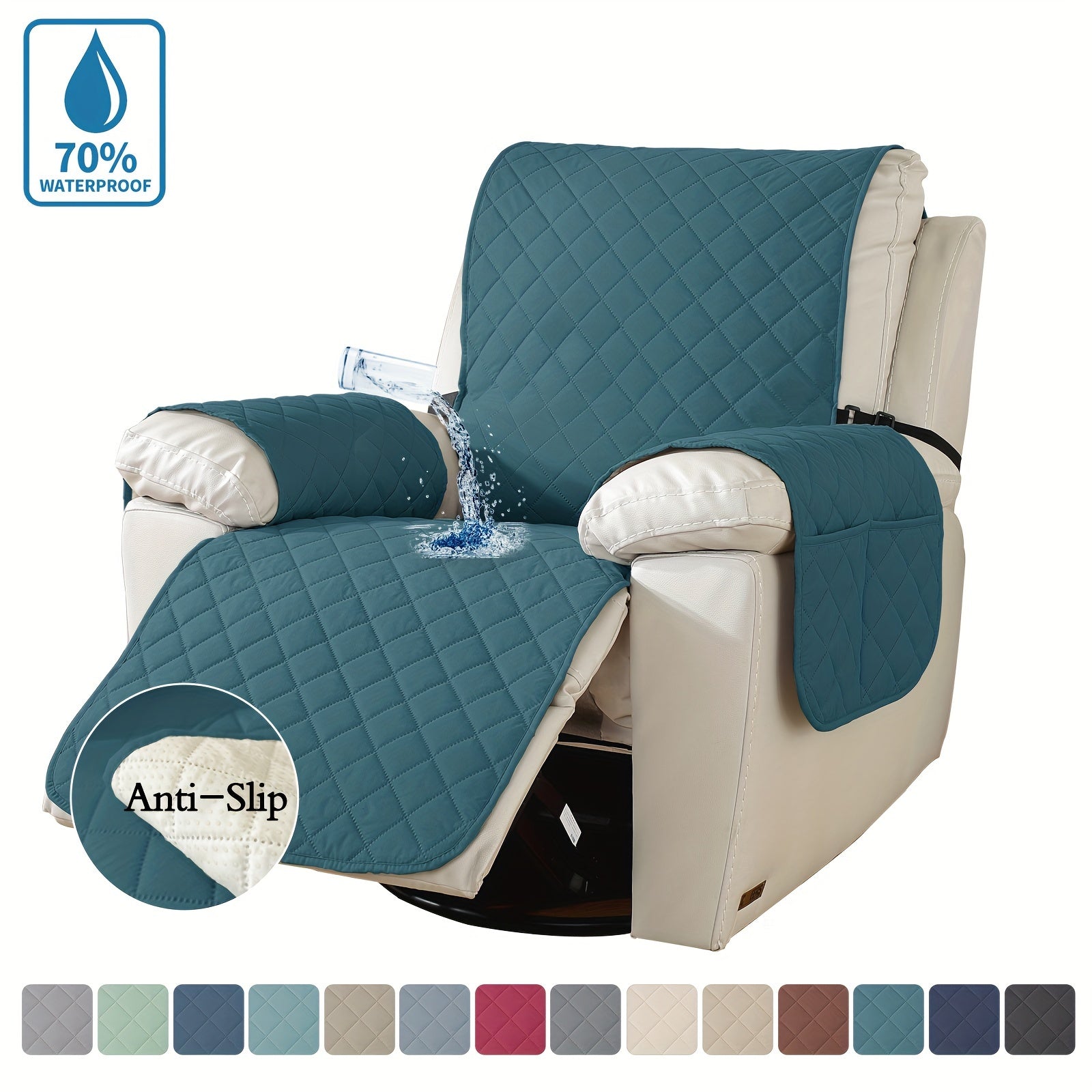 Recliner Chair Cover Non-Slip Sofa Protector with Pocket & Drawstring, Machine Washable Pet-Friendly Slipcover for Armchair to 4-Seater Sectional – 12 Colors