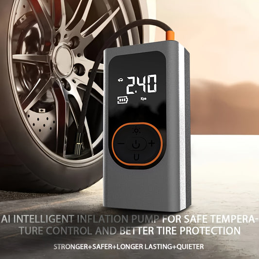 Tire Inflation Pump Portable Air Compressor -150 PSI Automotive Tire Pump with Pressure Gauge And LED Light, Wireless One-Click Intelligent Tire Pump Suitable for Cars, Bicycles, And Motorcycles