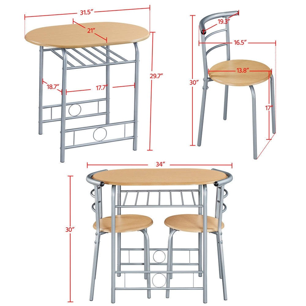 ALDEN DESIGN Dining Table Set, 3pcs Modern Round Dining Table Set for 2, Compact Space Saving Kitchen Table and Chairs with Steel Legs & Storage Rack, Perfect for Apartments, Dorm Rooms, Breakfast Nooks