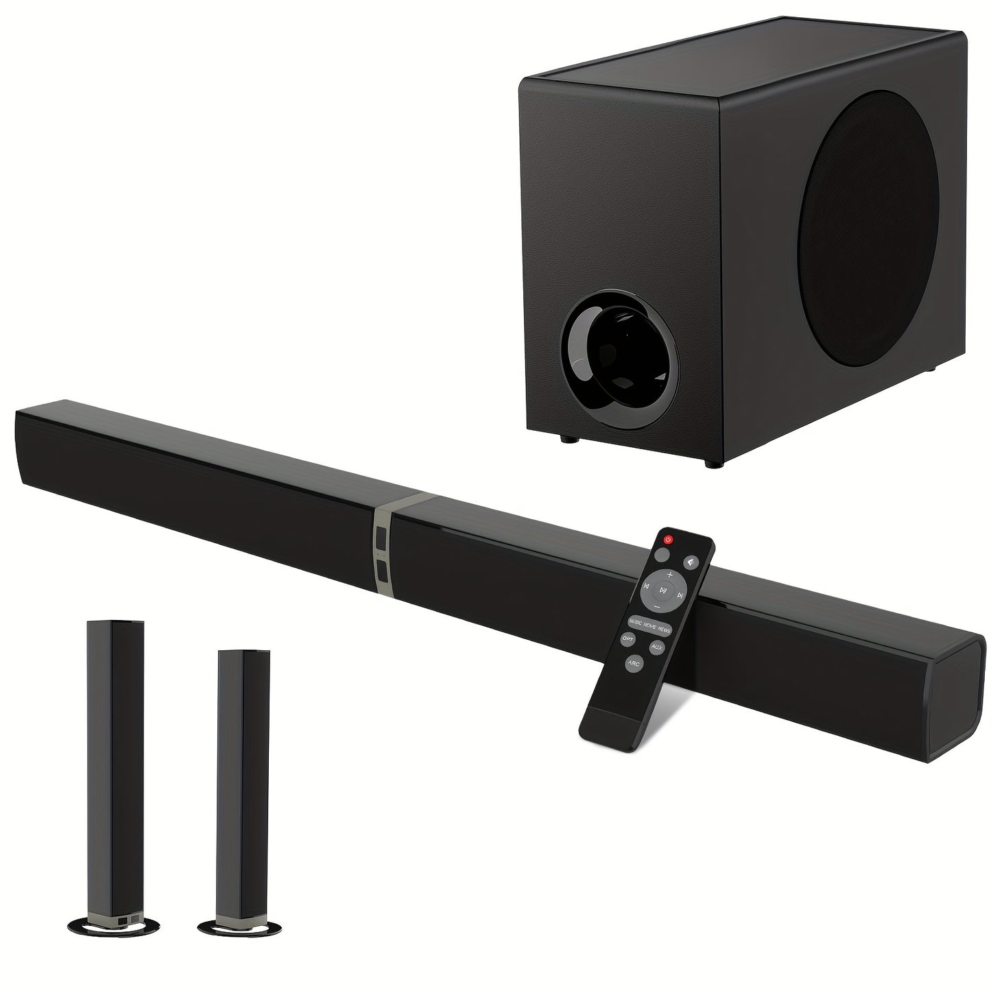 360° Surround Soundbar for Smart TV Separable Tower Speakers DSP Technology ARC Optical AUX Wireless with Subwoofer Option and Remote Control