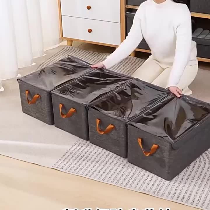 4/2pcs Large Cationic Fabric Storage Box, Foldable Flat, Space Saving, with Visible Cover And Handle, Bedroom Wardrobe Organizer Box, Suitable for Storing Clothes, Blankets, Bed Sheets And, Dormitory Storage, Under Bed Storage