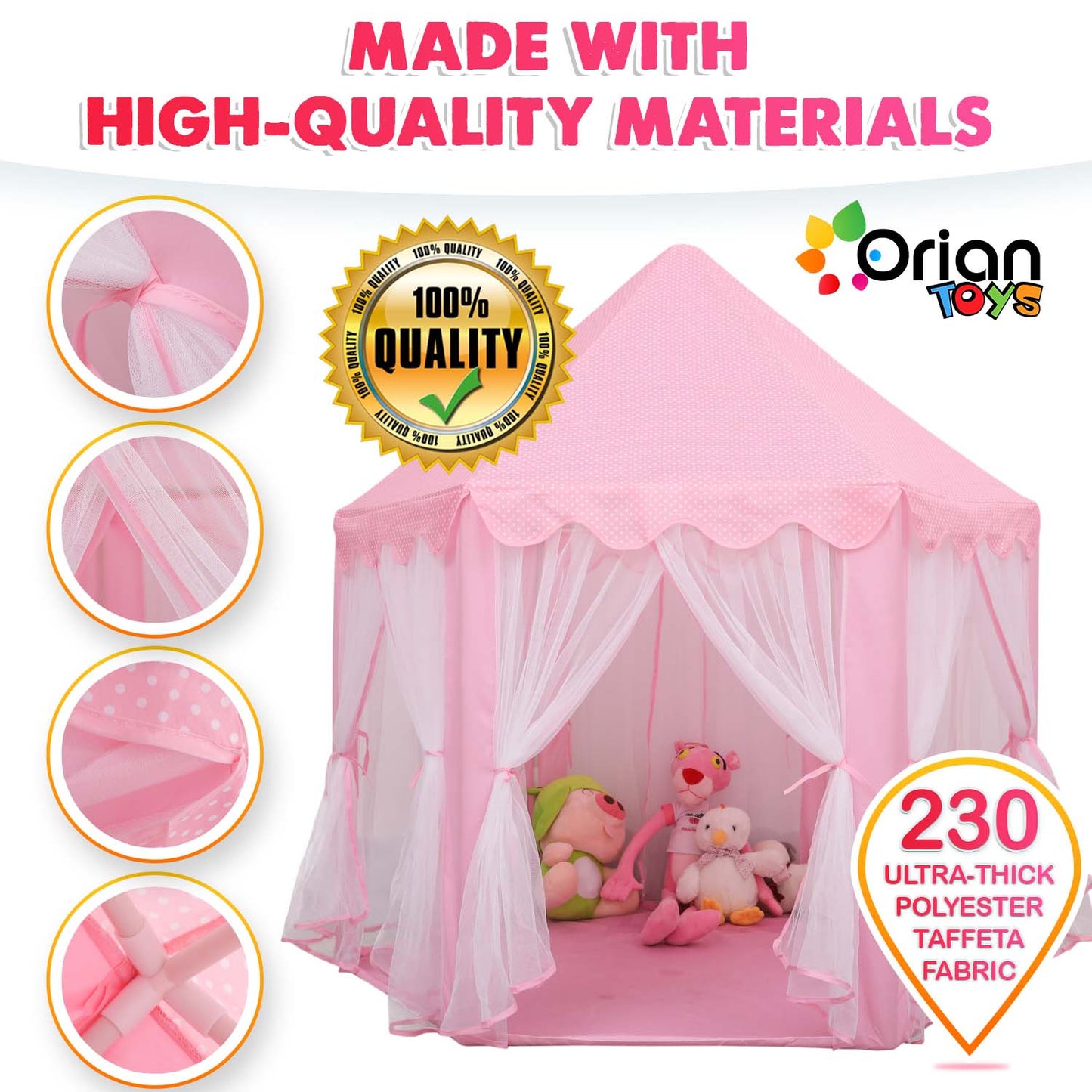 Princess Castle Play Tent with Star LED Lights – Large Pink Indoor & Outdoor Kids Playhouse, Easy-Setup Fairy Castle, Birthday & Christmas Gift for Girls
