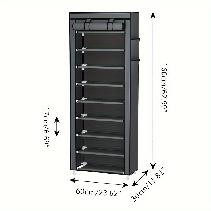 Calmootey 9 Tier Shoe Rack Organizer, Portable Shoe Shelf with Nonwoven Fabric Cover for Closet Hallway, Bedroom, Entryway, Grey