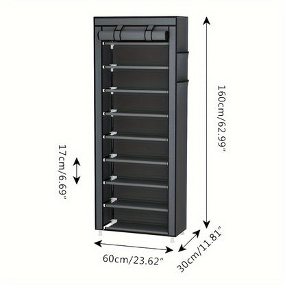 9-Tier Shoe Rack Organizer with Nonwoven Fabric Cover – Portable Shoe Shelf for Closet Hallway Bedroom Entryway, Grey (Calmootey)