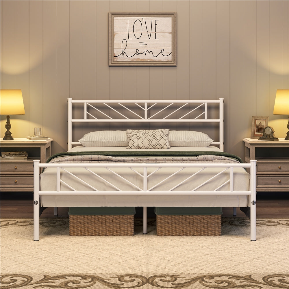 Metal Platform Bed Frame Twin Full Queen with Arrow Headboard Footboard No Box Spring Needed Underbed Storage - ALDEN DESIGN Minimalist Bed, White Black, Canada