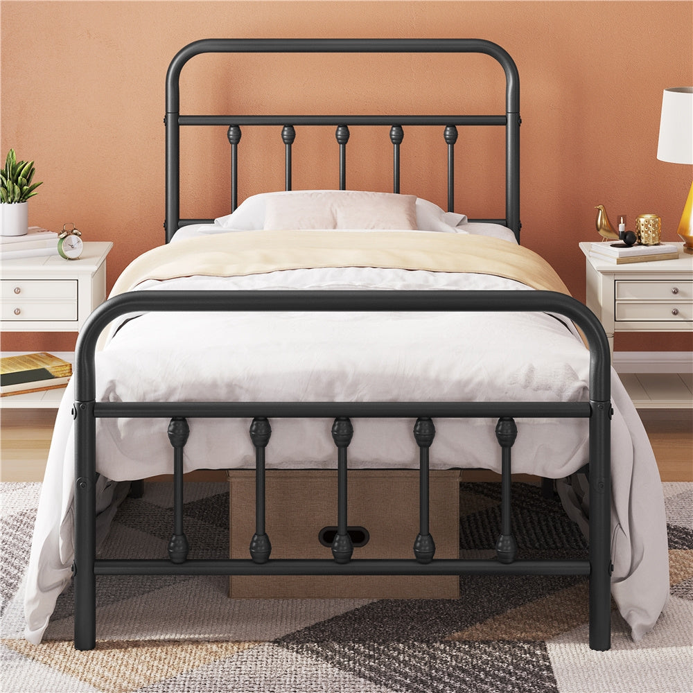 Farmhouse Iron Platform Bed Frame High Headboard Footboard Slatted Base 800 lb No Box Spring Underbed Storage - ALDEN DESIGN Classic Bed, Black White, Twin Full Queen, Canada