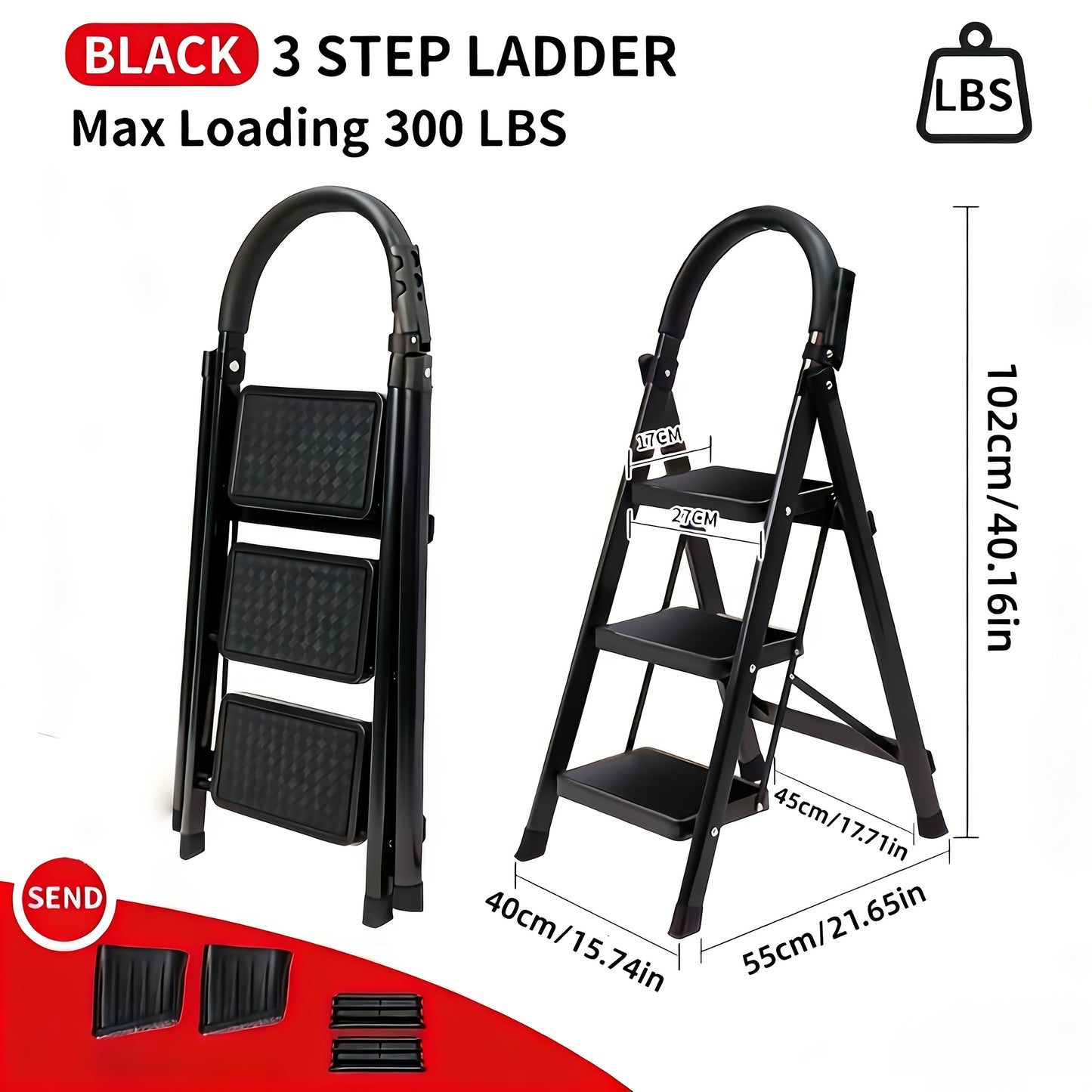 Heavy-Duty Folding Step Ladder 250–450 lb Capacity – A-Frame Metal with Non-Slip Steps, Wide Base & Locking System, 3/4/5-Step Foldable Design for Home, Garage & Outdoor Use