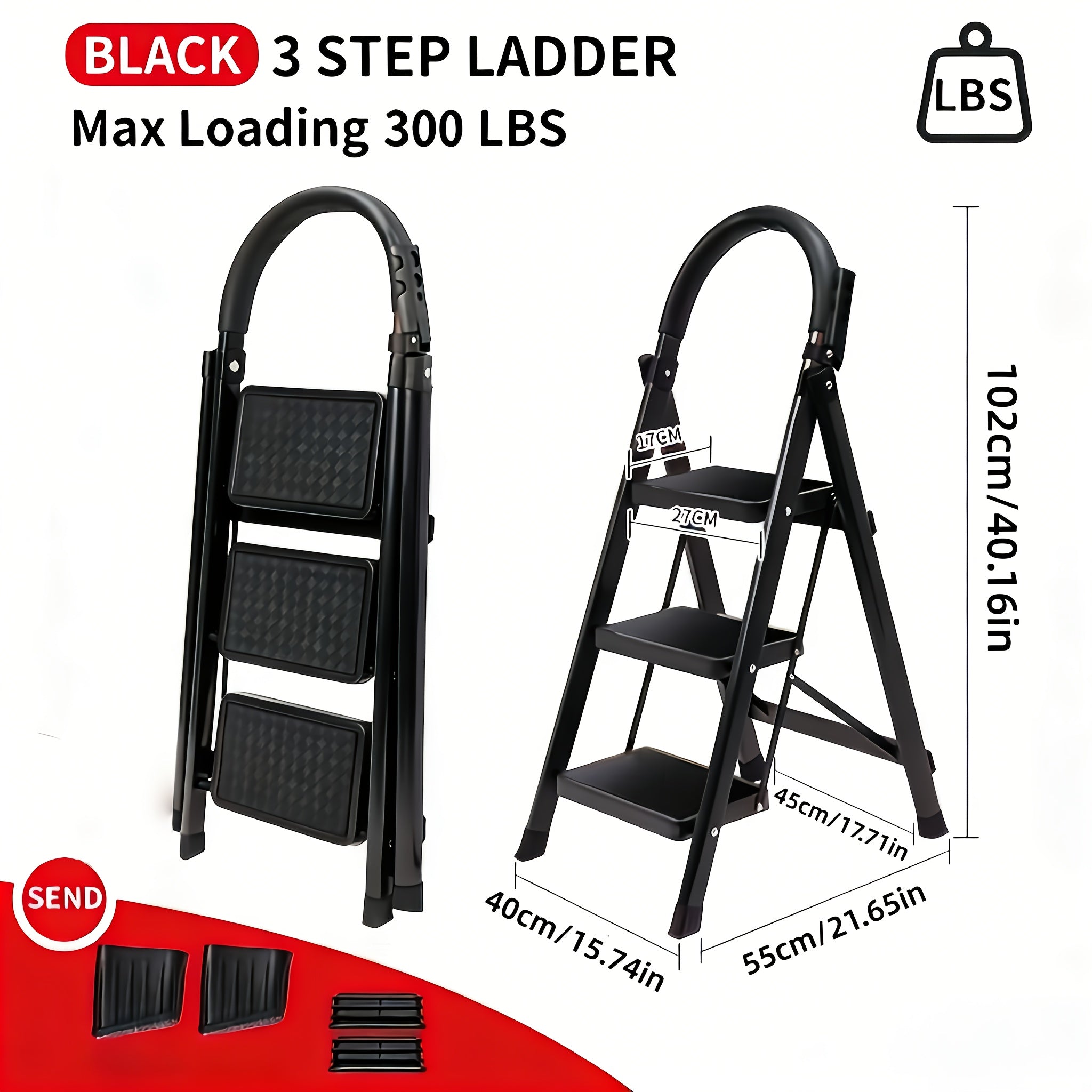 Heavy-Duty Folding Step Ladder 250–450 lb Capacity – A-Frame Metal with Non-Slip Steps, Wide Base & Locking System, 3/4/5-Step Foldable Design for Home, Garage & Outdoor Use