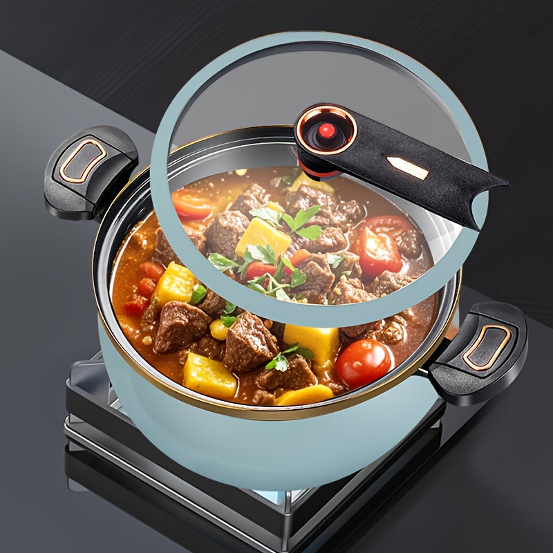 7-Liter Double Handle Cooking Pot with Glass Lid & Gold Trim – Thickened Iron Large Capacity Soup Stew Pot, Stylish Kitchen Cookware in Black, Blue & Orange