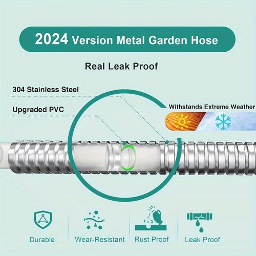 100Ft Heavy Duty Stainless Steel Garden Hose with 10-Function Nozzle & 3/4" Connector - Flexible Leak-Proof Water Pipe for Yard, Lawn, Car Wash & Pet Cleaning, Reinforced Outdoor Garden Hose