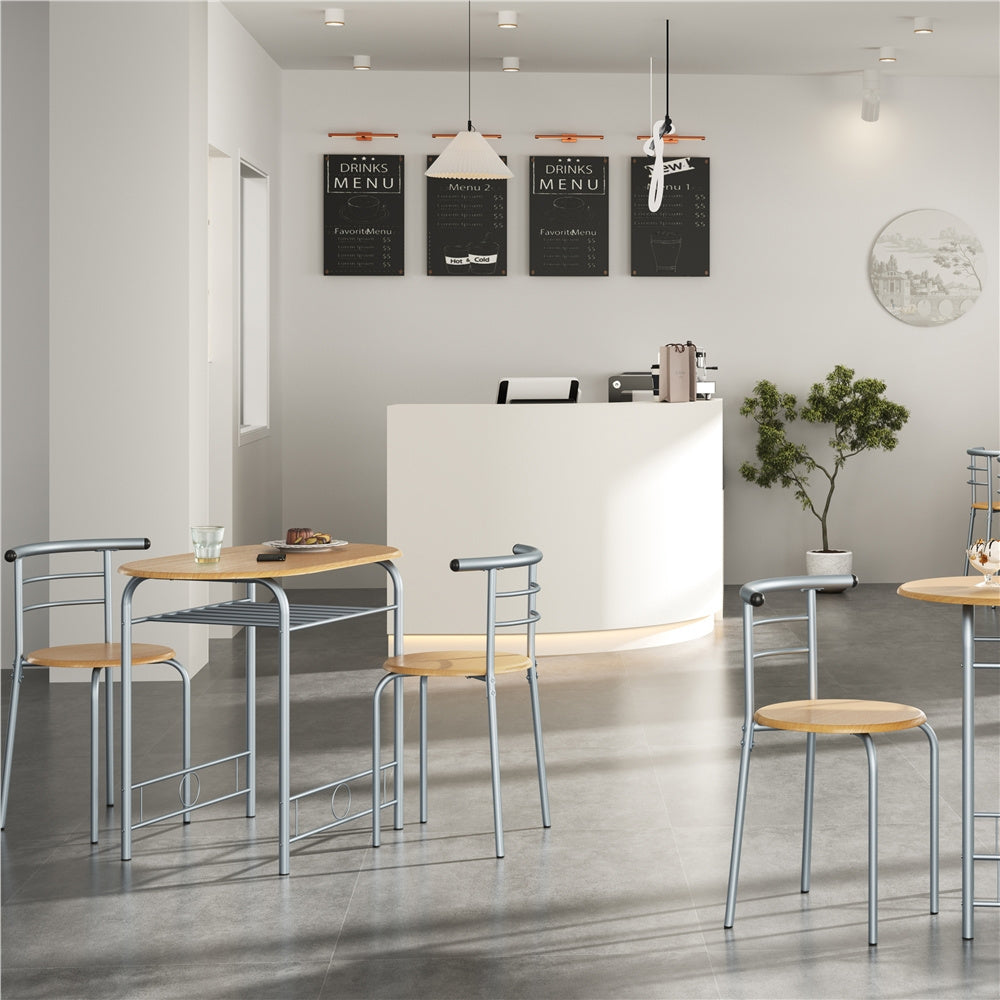 3-Piece Round Dining Table Set for 2 – Space Saving Kitchen Table & Chairs with Steel Legs, Storage Rack | Modern Compact Dining Set for Apartments, Dorm Rooms & Breakfast Nooks