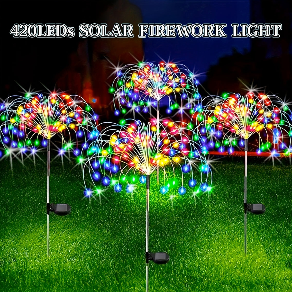 520LED Solar Garden Lights Solar Firework Lights, 8Mode Lighting Solar Lights Outdoor Intelligent Light Smart Sensor Switch for Garden Patio Walkway Pathway Party Wedding Decorative 420/280/90LED
