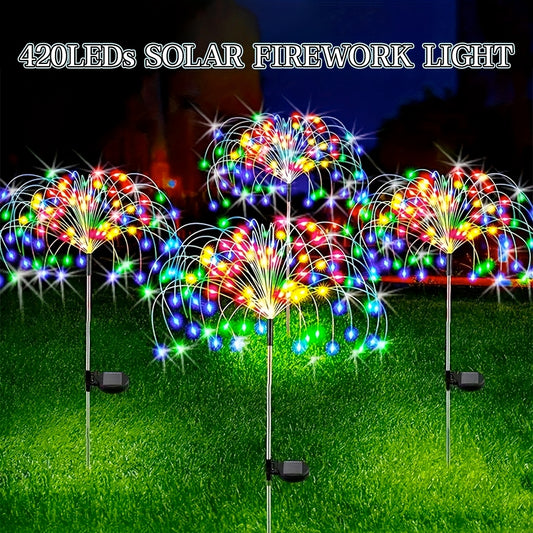 520LED Solar Garden Lights Solar Firework Lights, 8Mode Lighting Solar Lights Outdoor Intelligent Light Smart Sensor Switch for Garden Patio Walkway Pathway Party Wedding Decorative 420/280/90LED