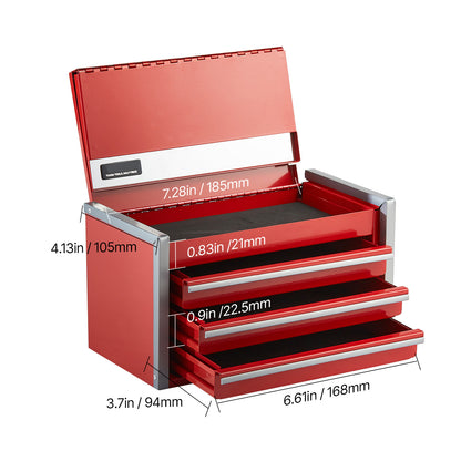 Portable Metal Tool Box with 3 or 5 Drawers 8.6-Inch – Mini Steel Tool Organizer for Desk Workbench Office Workshop, Black or Red (VEVOR)