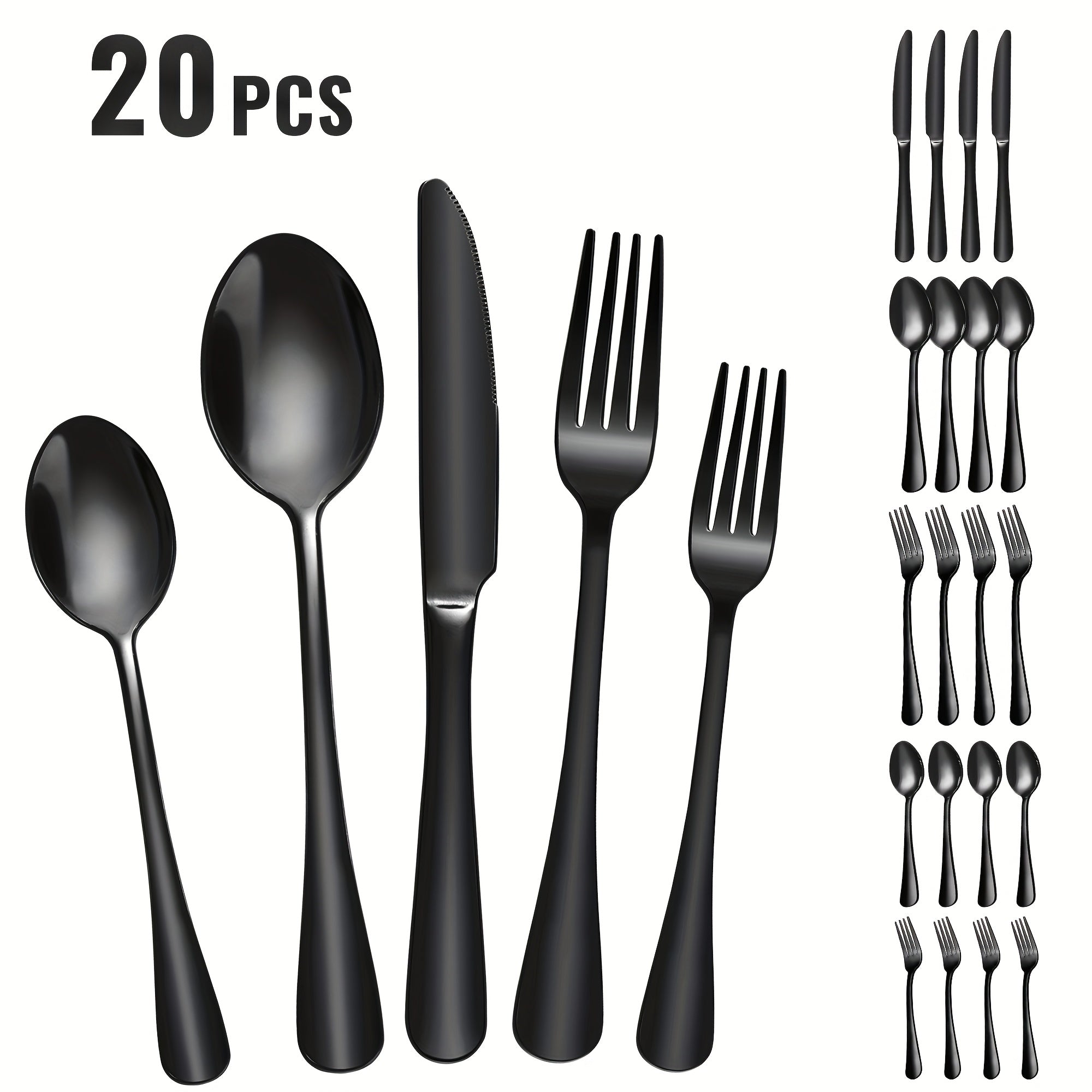 Stainless Steel Mirror Polished Modern Cutlery Set, 20pcs Silverware Flatware Set, Utensils Set Service for 4, Include Knife/Fork/Spoon, Dishwasher Safe, Party Tableware