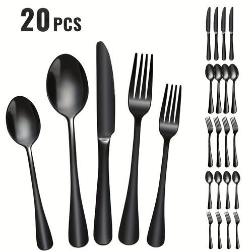 Mirror Polished Flatware Set 20pcs – Stainless Steel Silverware Cutlery Service for 4, Includes Knives, Forks & Spoons, Dishwasher Safe, Modern Tableware for Dining, Parties & Gifts
