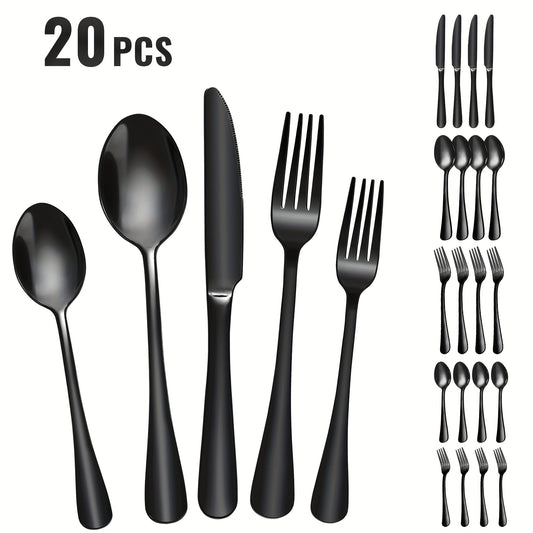 Stainless Steel Mirror Polished Modern Cutlery Set, 20pcs Silverware Flatware Set, Utensils Set Service for 4, Include Knife/Fork/Spoon, Dishwasher Safe, Party Tableware