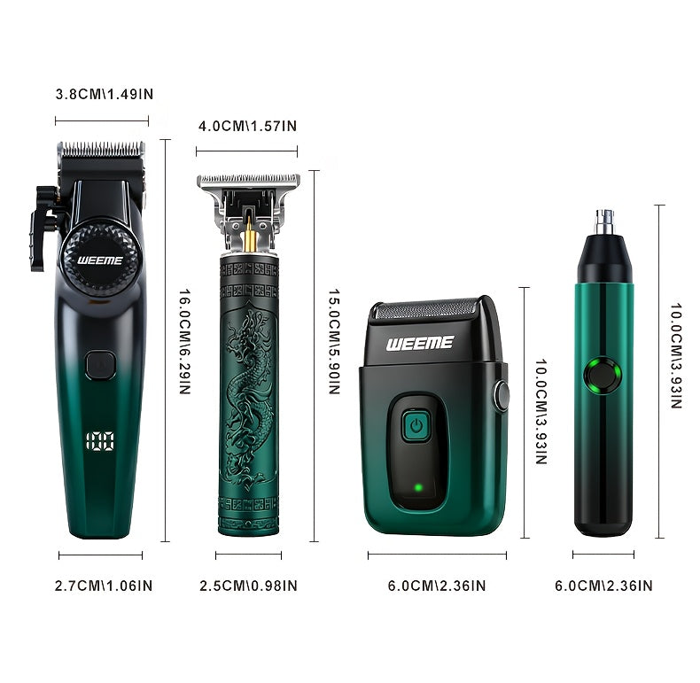 WEEME 4in 1 Hair Clippers for Men Set Professional, Cordless Men Hair Trimmer + Electric Shavers, Barber Kit for Nose, Body & Bald Head Grooming, LED Display, Precision Cutting, USB Rechargeable, Home & Barber Use