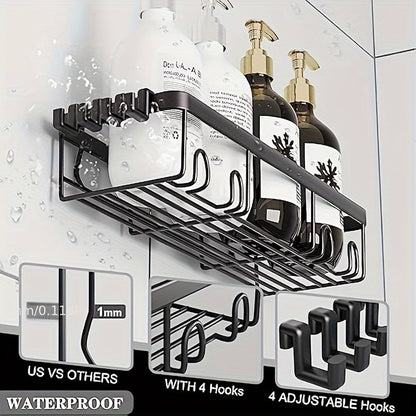 Stainless Steel Shower Caddy 5-Piece Set – Wall Mounted Adhesive Bathroom Organizer with Soap Dish & Toothbrush Holder | No-Drill Shower Shelf Rack for Inside Shower | 9 Colours | ShopVora CA