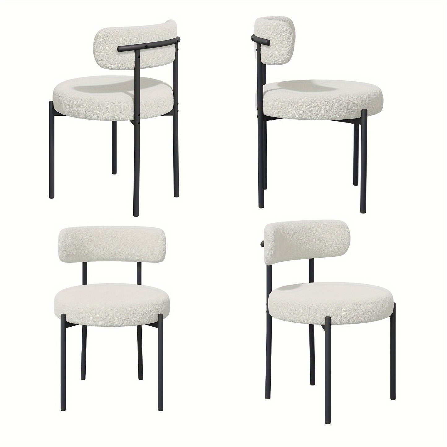 Mid-Century Modern Dining Chairs with Boucle Fabric & Thick Cushions – Rounded Back Upholstered Accent Chair with Sturdy Metal Legs for Dining Room Living Room