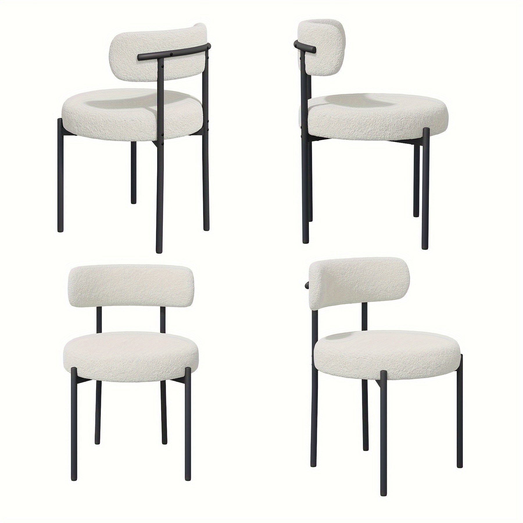 Mid-Century Modern Dining Chairs with Boucle Fabric & Thick Cushions – Rounded Back Upholstered Accent Chair with Sturdy Metal Legs for Dining Room Living Room