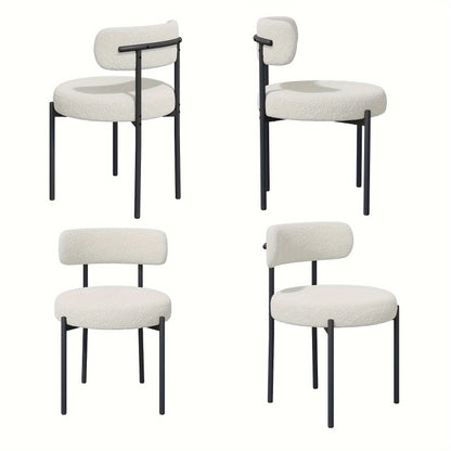 Mid-Century Modern Dining Chairs with Boucle Fabric & Thick Cushions – Rounded Back Upholstered Accent Chair with Sturdy Metal Legs for Dining Room Living Room