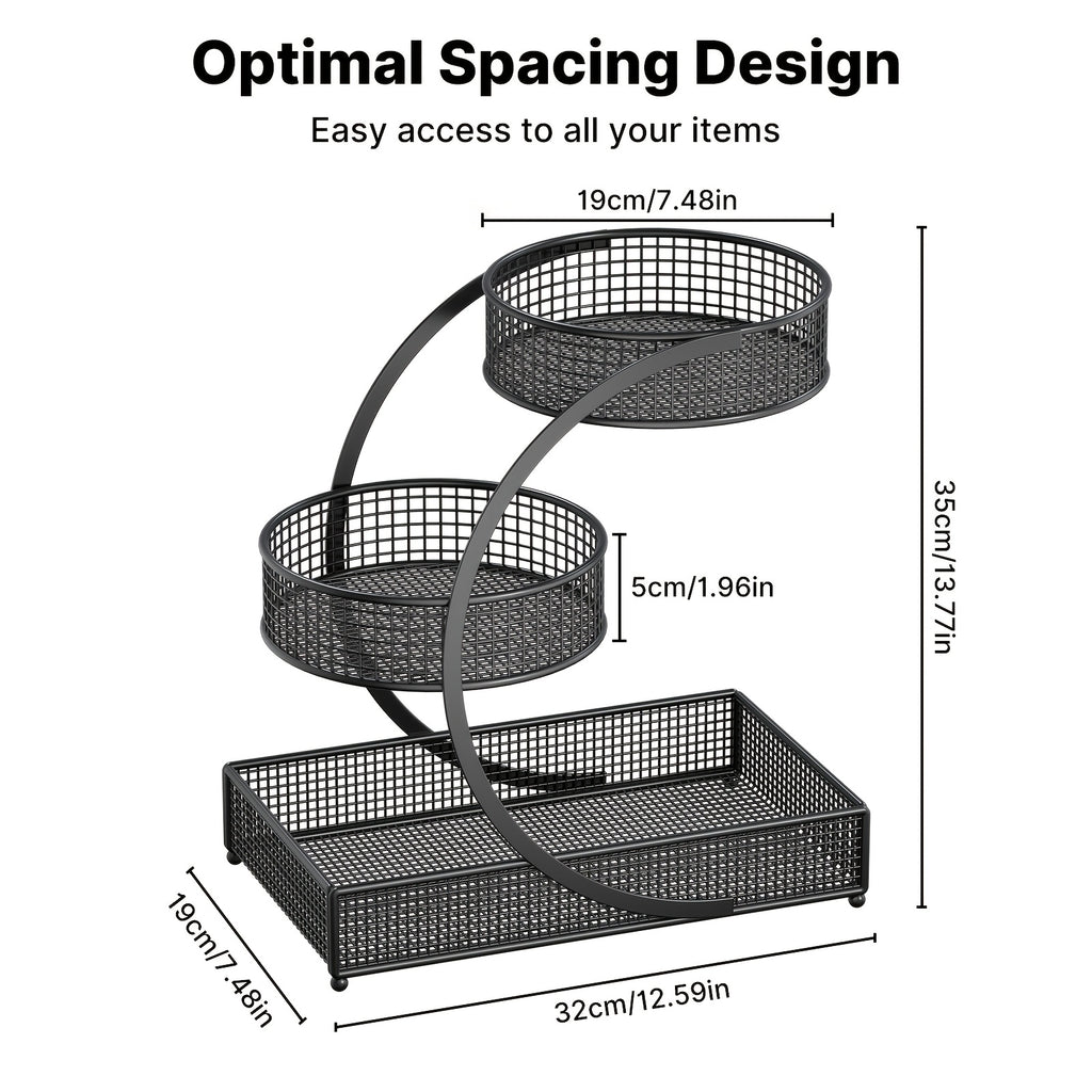 3-Tier Rotating Makeup Shelf - Portable No-Assembly Dressing Table & Bathroom Countertop Storage Rack with Rotating Shelves Suitable for Cosmetics, Skincare, Nail Polish, Lipstick, Perfume - Space-Saving Rotator for