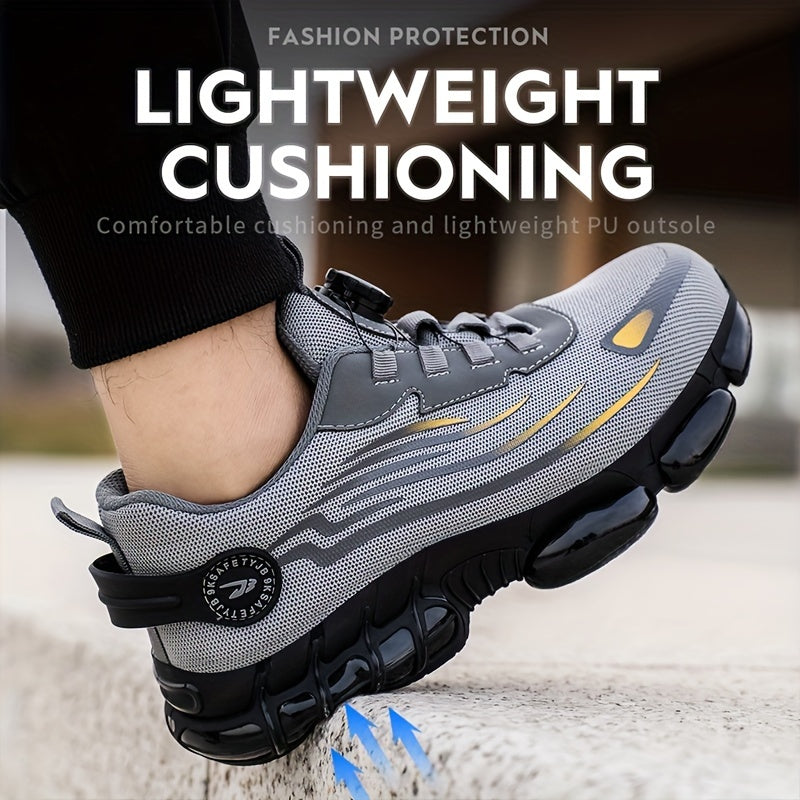 Men'S Fashion Sneakers Rotating Button Work Safety Shoes Male Steel Toe Puncture-Proof Breathable Non-Slip Work Shoes