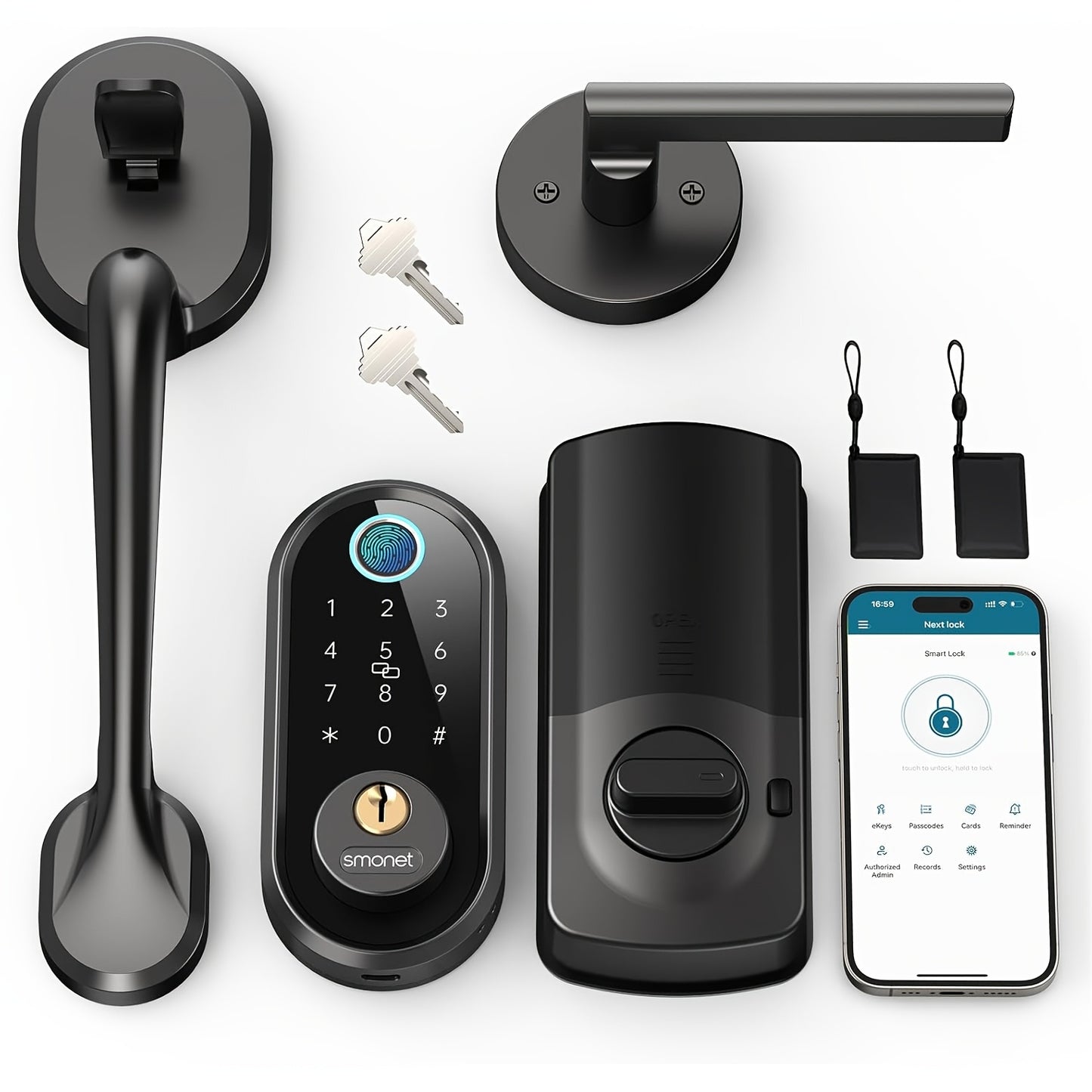 SMONET Smart Lock Front Door Fingerprint Keyless Entry Digital Keypad Deadbolt with Electronic Handle, Auto Lock & Wireless App Control — Home Exterior Door Canada