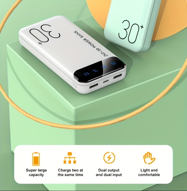 20000/30000Mah Portable Power Bank with LED Screen, 1 USB-C/2 USB Ports, Dual Output, Lightweight And Compact for All Mobile Phones - Travel, Outdoor Emergency Battery Pack, Outdoor Charging Station, Stylish Device Design, Large Capacity Charger