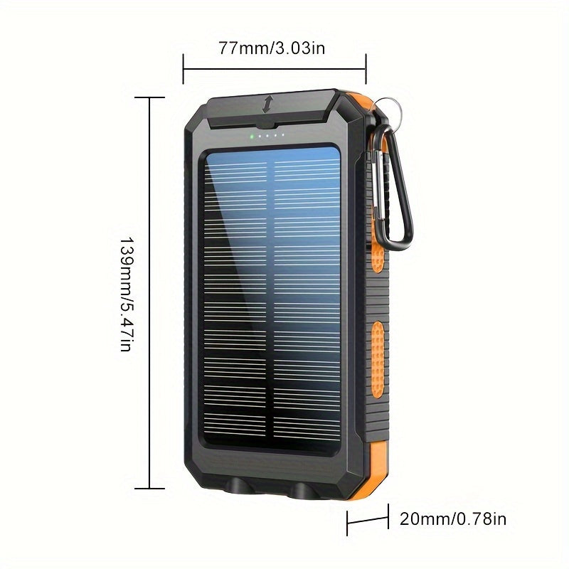 20000mAh Portable Solar Power Bank, Portable Solar Mobile Phone Charger, Camping External Battery Charger for Mobile Phones, 2 USB/ LED Flashlights with Compass for Outdoor Activities