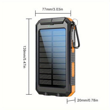 20000mAh Solar Power Bank for Camping, Dual USB Ports, LED Flashlight & Compass – Portable Solar Phone Charger External Battery for Outdoor Activities, Hiking & Emergency