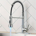 1 Set Modern Kitchen Faucet with Spring LED Pull Down Sprayer, 360° Rotation, Hot & Cold Water Mixer Sink Tap for Home & Balcony, Single Handle One Hole Commercial Kitchen Sink Faucet with Deck Plate, High Arc, Brushed Nickel
