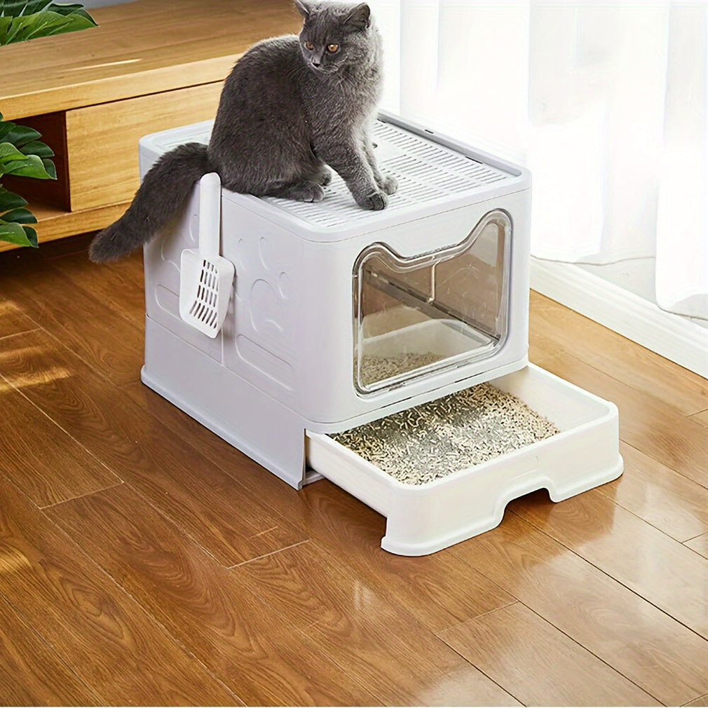Premium Kitten Pet Cat Litter Box Portabel Design Toilet Tray with Scoop Enclosed Drawer Skylight Door Smelless
