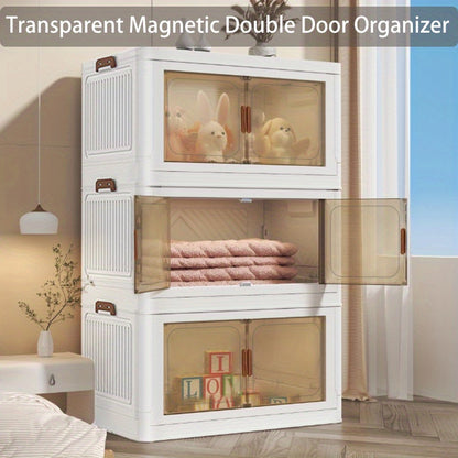 Stackable Clear Shoe Box Organizer with Door – Foldable Plastic Shoe Rack 2/3/4/5 Layer Storage Cabinet for Living Room, Entryway & Closet, Easy Assembly, Big Capacity Shoe Shelf
