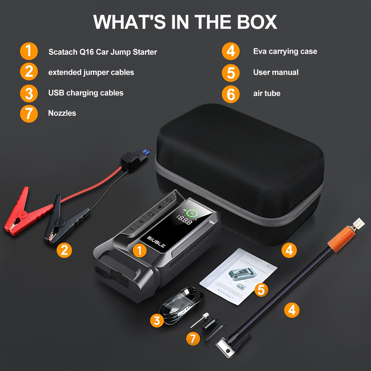 BIUBLE 9000A Jump Starter with Digital Tire Inflator & Air Compressor – 25000mAh Power Bank, Flashlight, 12V Battery Booster for All Gas & Diesel Engines, Motorcycle Car SUV Truck Pickup (ML353)