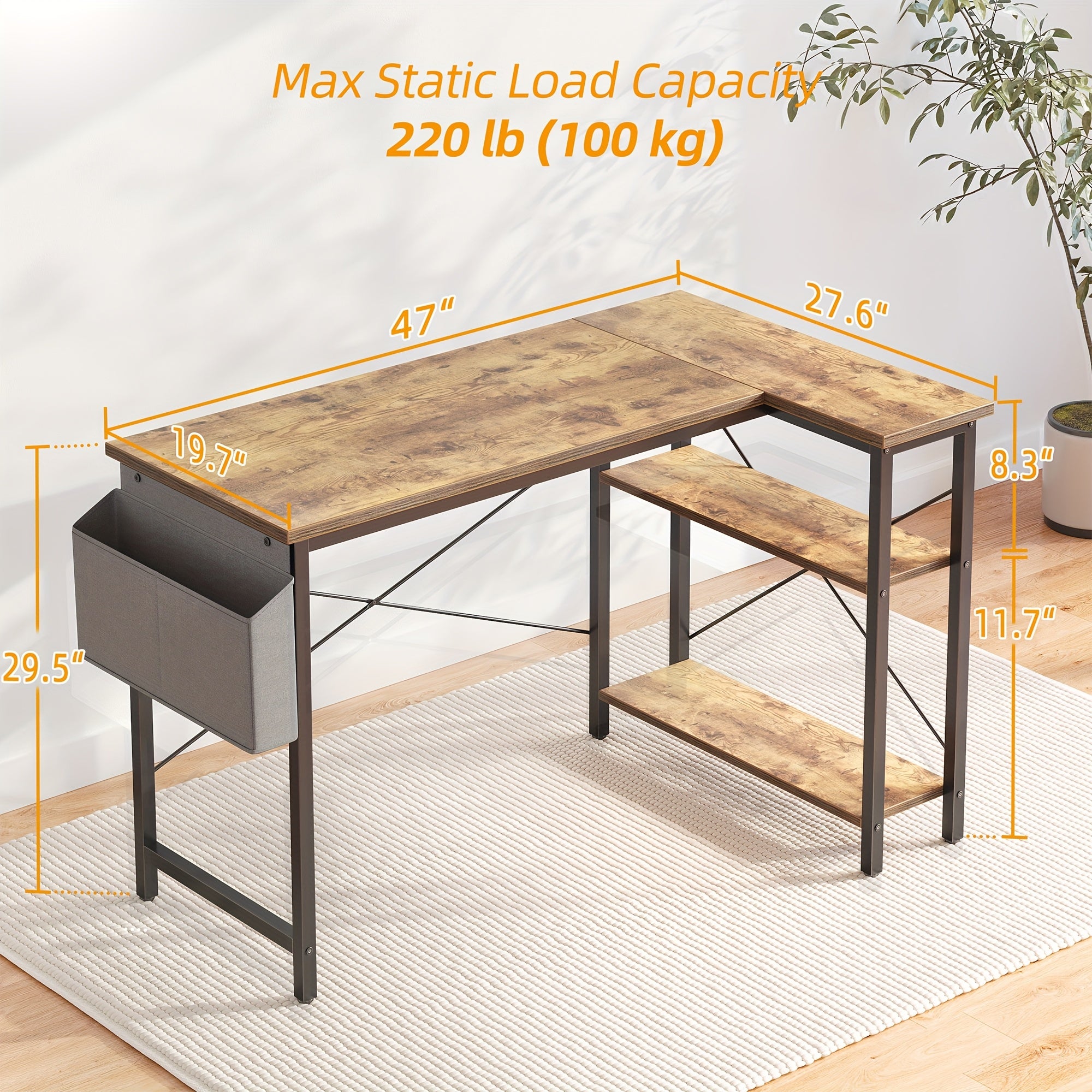 L Shaped Corner Desk 47 Inch Gaming Office Study Writing Table with Reversible Storage Shelves Compact Workstation for Bedroom Home Office Canada