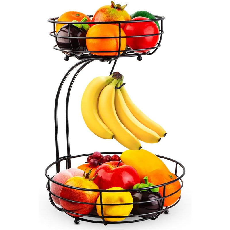 Tier Countertop Fruit Vegetables Basket Bowl Storage With Banana Hanger, Chrome