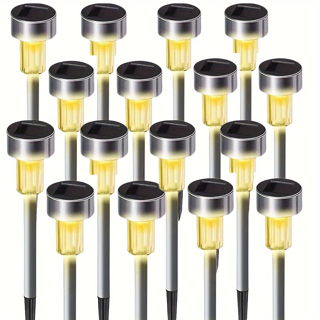 Solar Garden Path Lights 16-Pack – Crystal Stainless Steel Foldable Solar Stake Lights with 2000mAh Battery & Light Sensor for Garden, Patio, Driveway, Sidewalk & Backyard Lawn