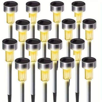 Solar Garden Path Lights 16-Pack – Crystal Stainless Steel Foldable Solar Stake Lights with 2000mAh Battery & Light Sensor for Garden, Patio, Driveway, Sidewalk & Backyard Lawn