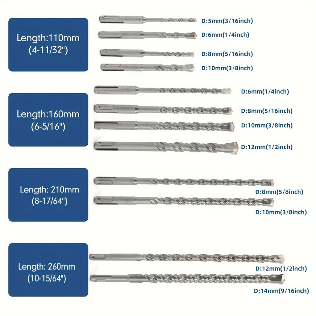 17pcs SDS PULS Hammer Drill Bits and Chisel Set, SDS Plus Concrete Masonry Hole Tool Drill Bits and Chisels Set for Concrete, Stone, Brick, with Portable Storage Case