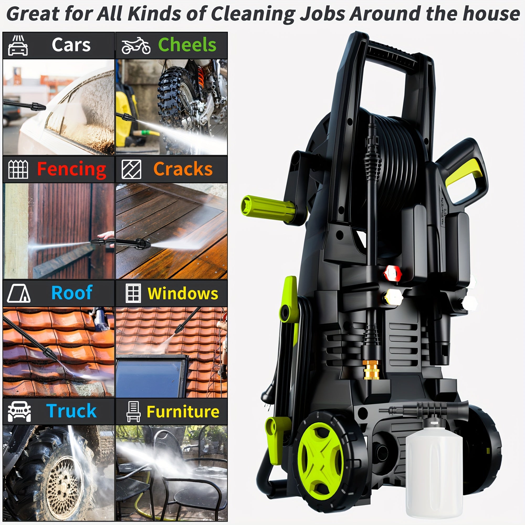 2025Upgraded Electric Pressure Washer, 4500 PSI 3.2 GPM Power Washer with 4 Quick Connect Nozzles, Inlet Hose & Filter& Foam Cannon for Cars/Fences/Driveways/Home Cleaning