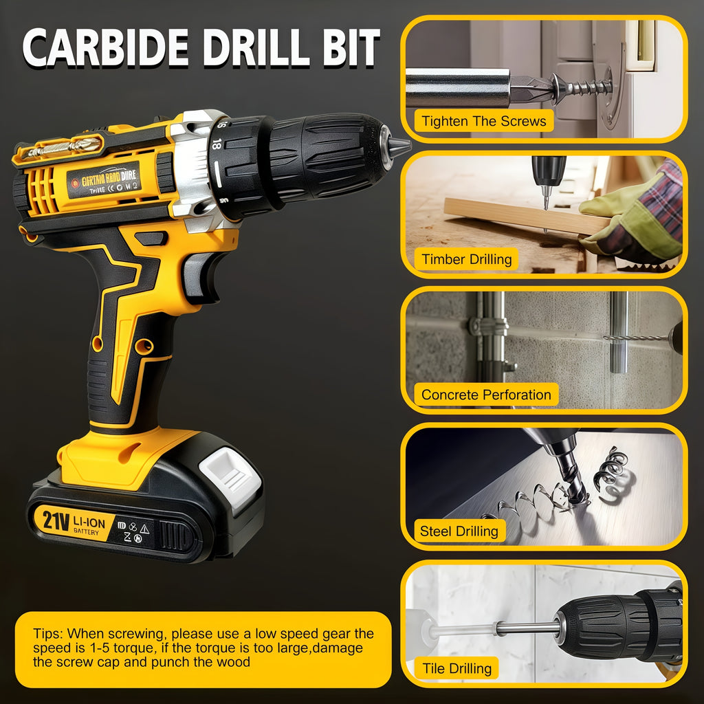 Lithium-ion Cordless Drill Set, Includes Battery and Charger, Features a 3/8-inch Keyless Chuck, Variable Speed, 16-position Settings, and 24 Drill Bits. Available in Red/yellow/blue. Ideal for Home Power Tools and Automotive Repair