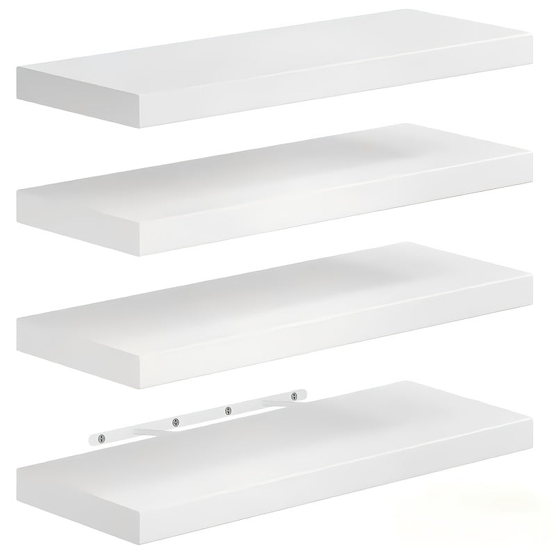 Easy Install Floating Shelves Wall Mounted, 4pcs Brown Multi-Purpose Shelf with Hidden Brackets, No Tools Needed Space Saver for Living Room, Bathroom, Kitchen Wall Decor, Utility Racks