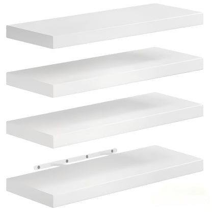 Floating Shelves Wall Mounted 4pcs Set – Hidden Bracket No-Drill Space Saver Shelf for Living Room Bathroom Kitchen Bedroom Wall Decor Storage Rack Brown Black White