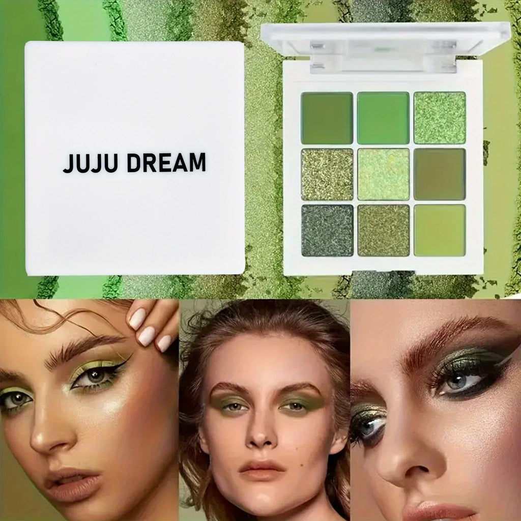 Avocado Green 9 Color Eyeshadow Palette - Features Bright Matte And Shimmery Finishes, Highly Pigmented Glitter Eye Makeup Palette, Water-Resistant, Long-Lasting, Makeup, Ideal for Music Festivals, Parties, And Everyday Use