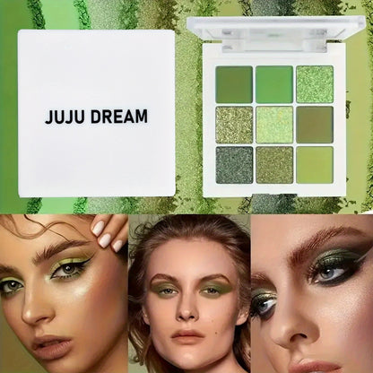 Avocado Green 9-Color Eyeshadow Palette – Highly Pigmented Matte & Shimmer Glitter Eye Makeup, Water-Resistant Long-Lasting for Festivals, Parties & Everyday Looks