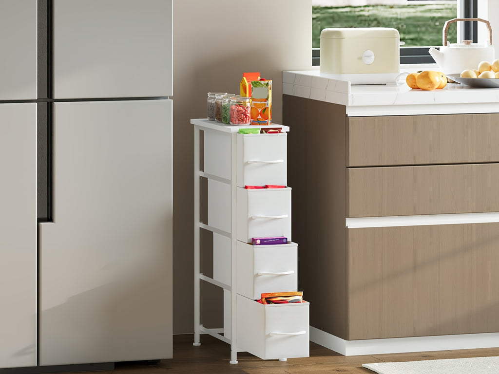 EUNOS Narrow Dresser with 4 Drawers, Slim Storage Chest Of Drawers with Removable Fabric Drawers for Closet Small Spaces Bathroom Bedroom Laundry, Mounted Closet Systems