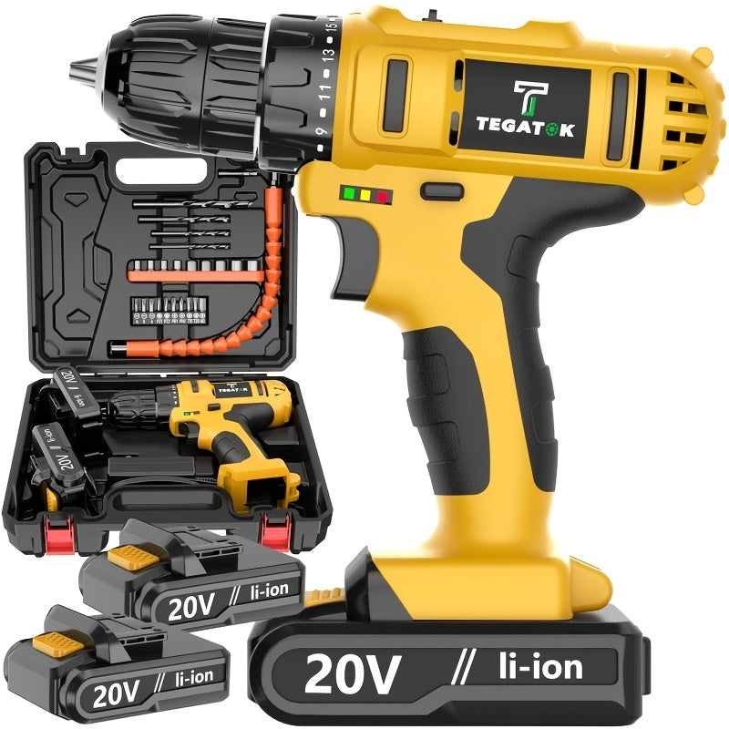 20V Cordless Impact Drill 35Nm Max Torque, 18+3 Torque Settings, 3/8" Keyless Chuck, Built-in LED Light, 2.0Ah Battery, Drills Concrete Walls Tightens Screws, Perfect Gift for DIY & Professionals