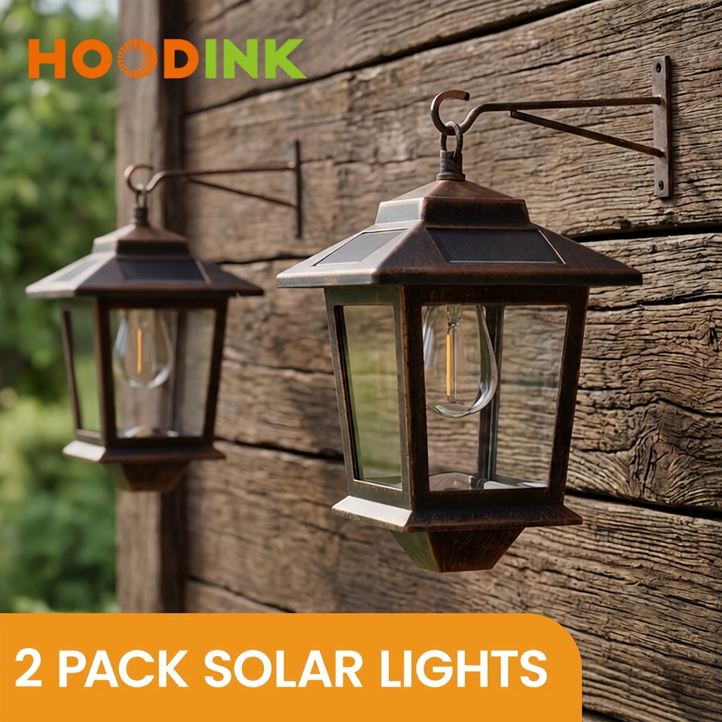 Solar Wall Lanterns Outdoor Set of 2 – Dusk-to-Dawn LED, 4 Solar Panels, IP44 Waterproof Tempered Glass, Rust-Resistant, Wall Mount or Hook, Brown & Black Canada